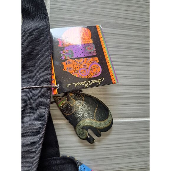 NWT Laurel Burch Cat Parrot Canvas Drawstring Tote Bag 12x14x8 Bag Charm READ - Picture 2 of 9